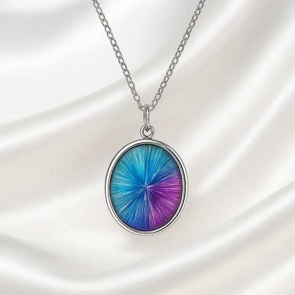 Silver Pendant Necklace with Blue & Purple Accents and Cross Stud Earrings - Picture 4 of 14